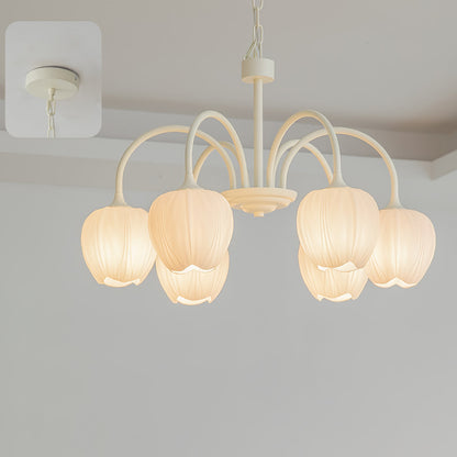 Tulip Matcha Chandelier 6 heads Dia 25.6″ x H 15.7″ / Dia 65cm x H 40cm / Creamy white & White glass Chandelier