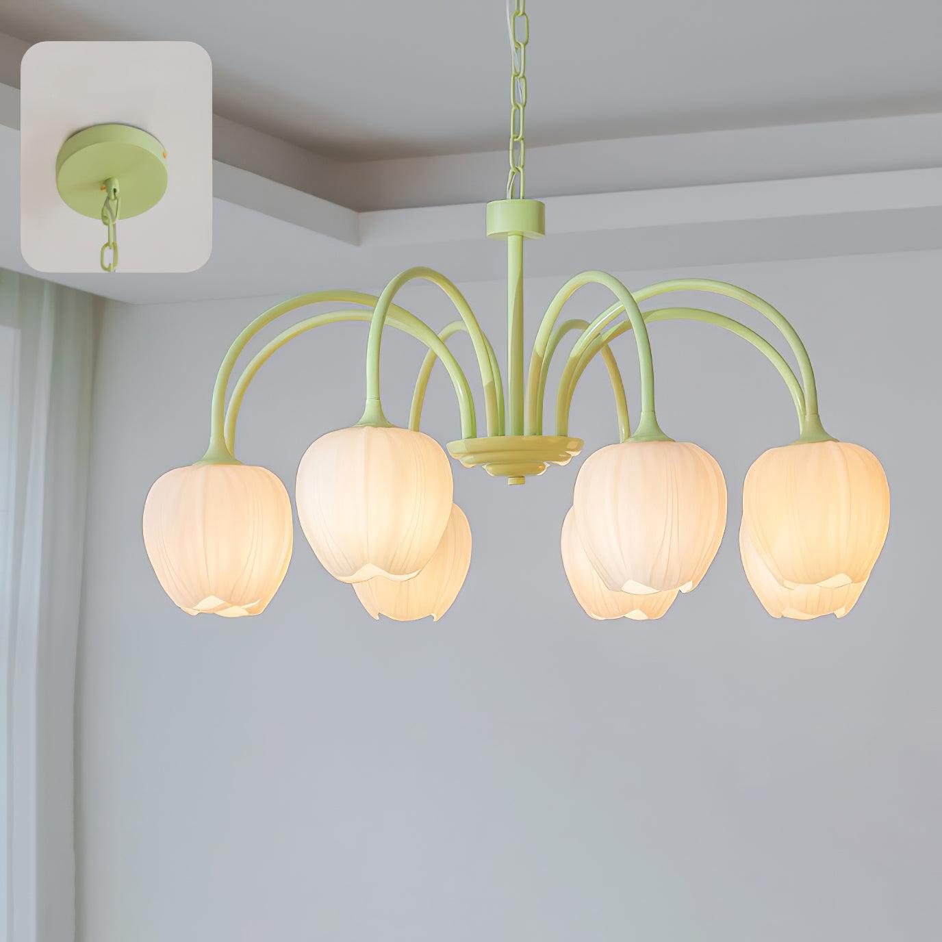 Tulip Matcha Chandelier 8 heads Dia 30.7″ x H 15.7″ / Dia 78cm x H 40cm / Matcha & White glass Chandelier