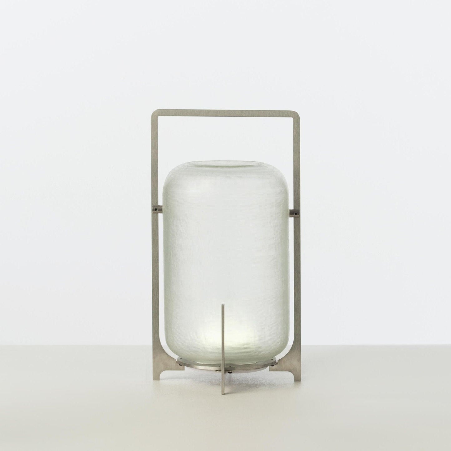 Steel Twilight Lantern Table Light Dia 7.9″ x H 15″ / Dia 20cm x H 38cm / USB plug / Warm Light & Stainless Steel Table