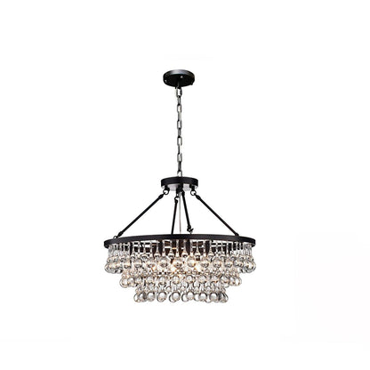Unique Tiered Crystal Chandelier 6 heads Φ 19.7″ x H 16.5″ / Dia 50cm x H 42cm / Black Chandelier
