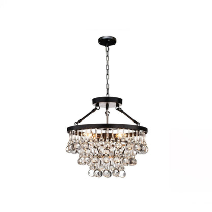 Unique Tiered Crystal Chandelier 4 heads Φ 15.7″ x H 15.4″ / Dia 40cm x H 39cm / Black Chandelier