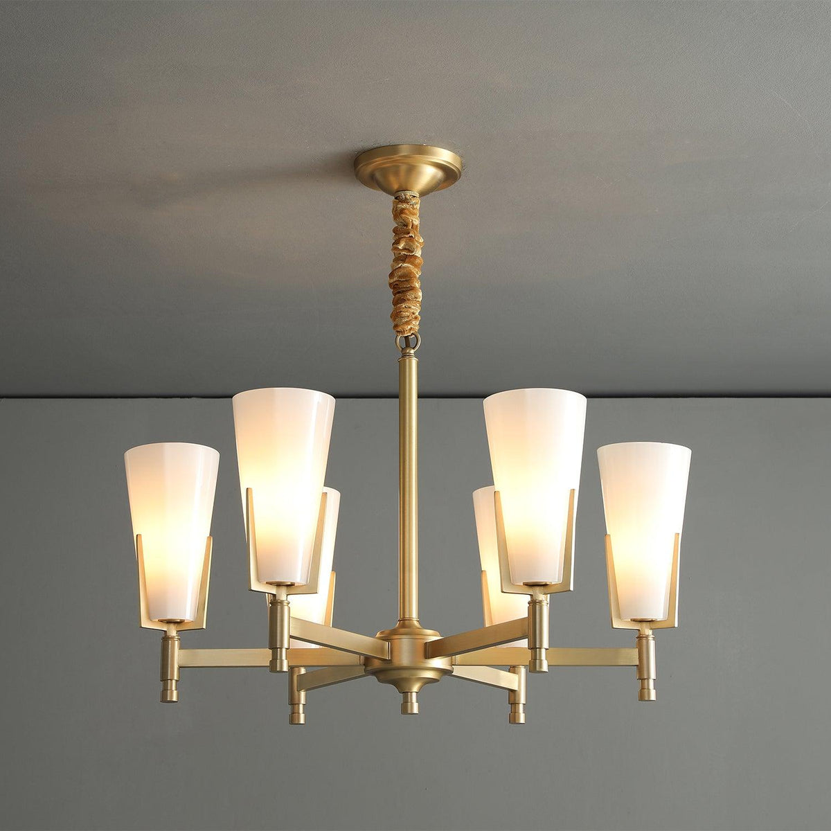 Upton Chandelier 6 heads Φ 25.6″ x H 18.1″ / Dia 65cm x H 46cm / Brass + White Chandelier