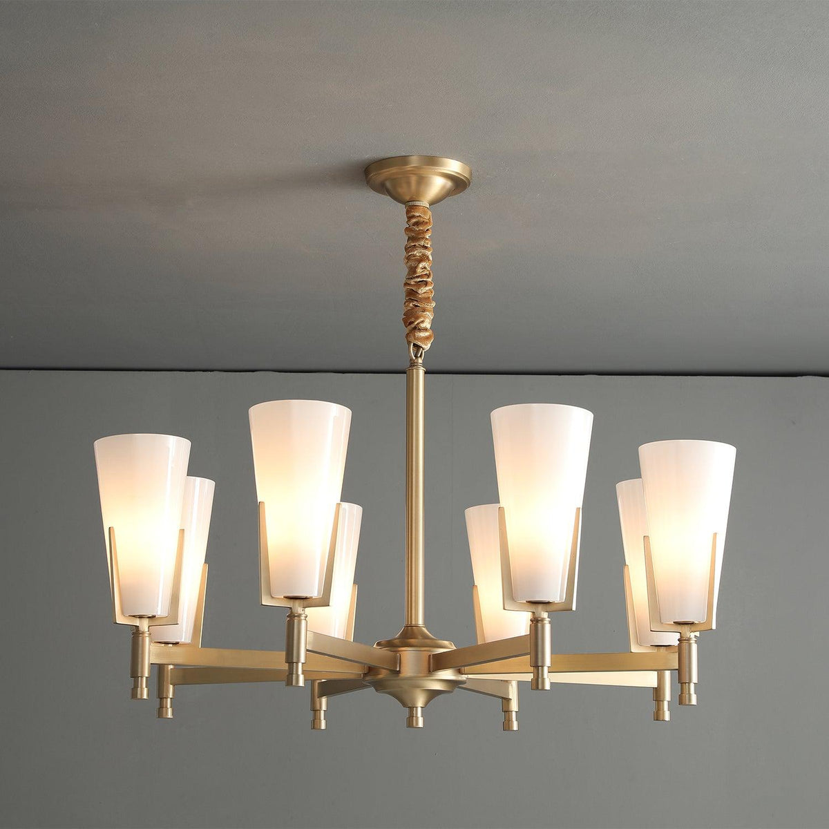 Upton Chandelier 8 heads Φ 30.7″ x H 18.9″ / Dia 78cm x H 48cm / Brass + White Chandelier
