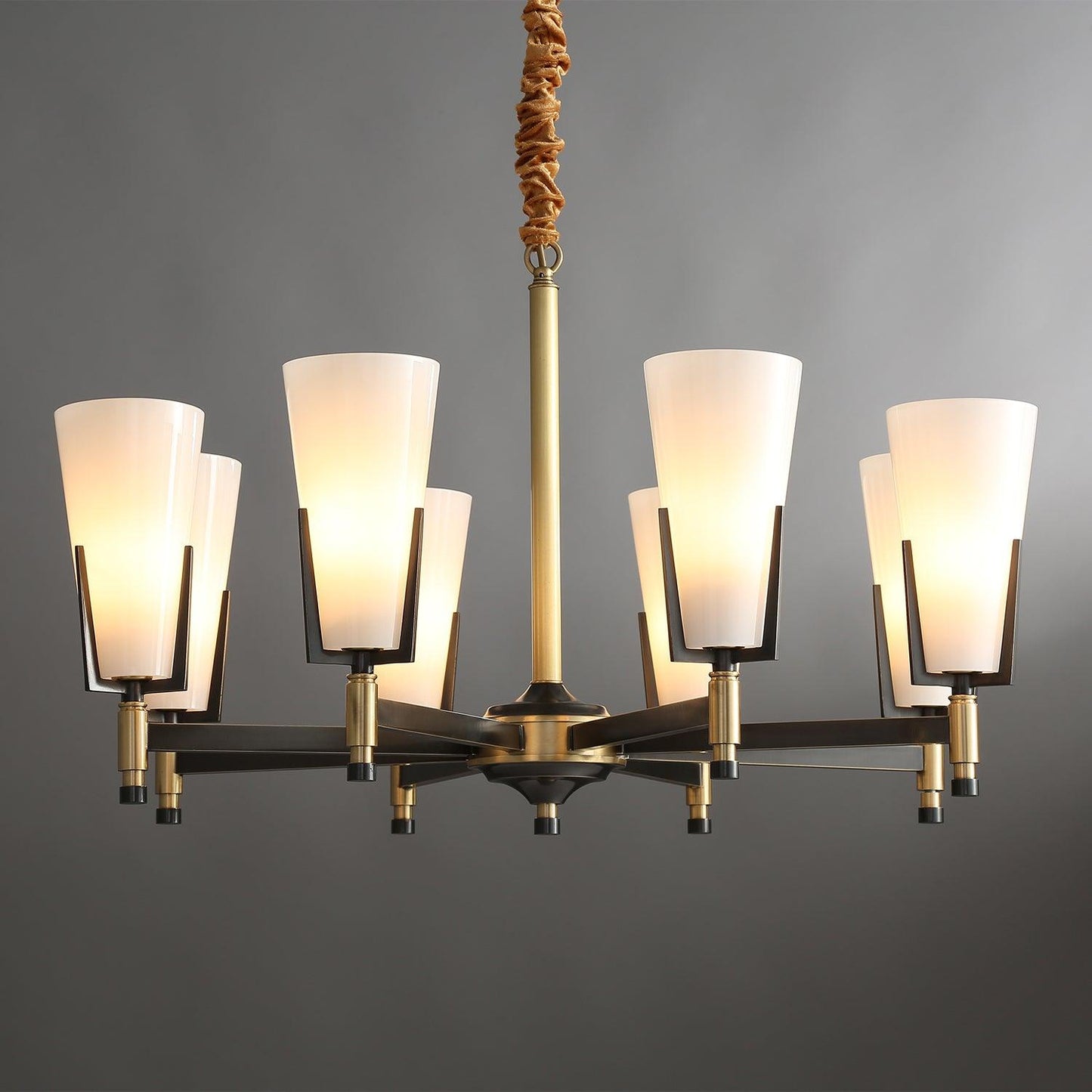 Upton Chandelier 8 heads Φ 30.7″ x H 18.9″ / Dia 78cm x H 48cm / Black + White Chandelier