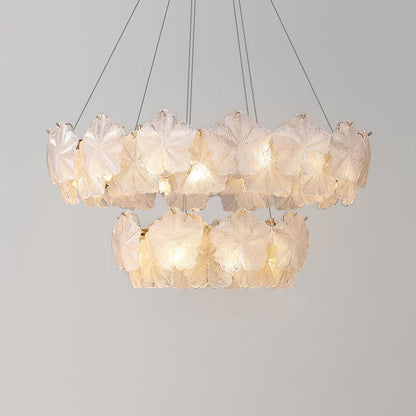 Valery Chandelier ? 19.6″ + 33.4″ x H 19.6″ / Dia 50cm + 85cm x H 50cm / Gold & Opaque Glass Chandelier