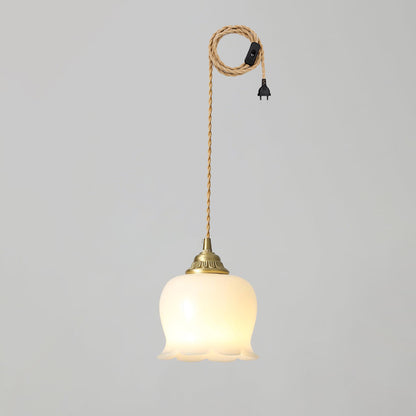 Valley flower Pendant Swag Lamp Dia 5.5″ x H 5.9″/ Dia 14cm x H 15cm (2 Hooks) / Brass & Beige / US Plug Pendant light