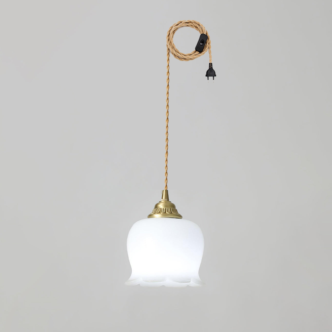 Valley flower Pendant Swag Lamp Dia 5.5″ x H 5.9″/ Dia 14cm x H 15cm (2 Hooks) / Brass & White / US Plug Pendant light