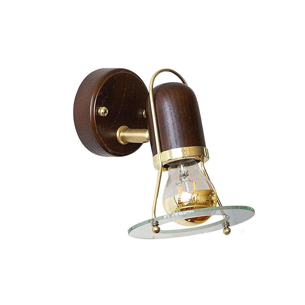 Vaughan Wall Light Model A: Dia 5.5″ x W 7.9″ x H 7.9″ / Dia 14cm x W 20cm x H 20cm / Gold & Walnut color Wall lamp