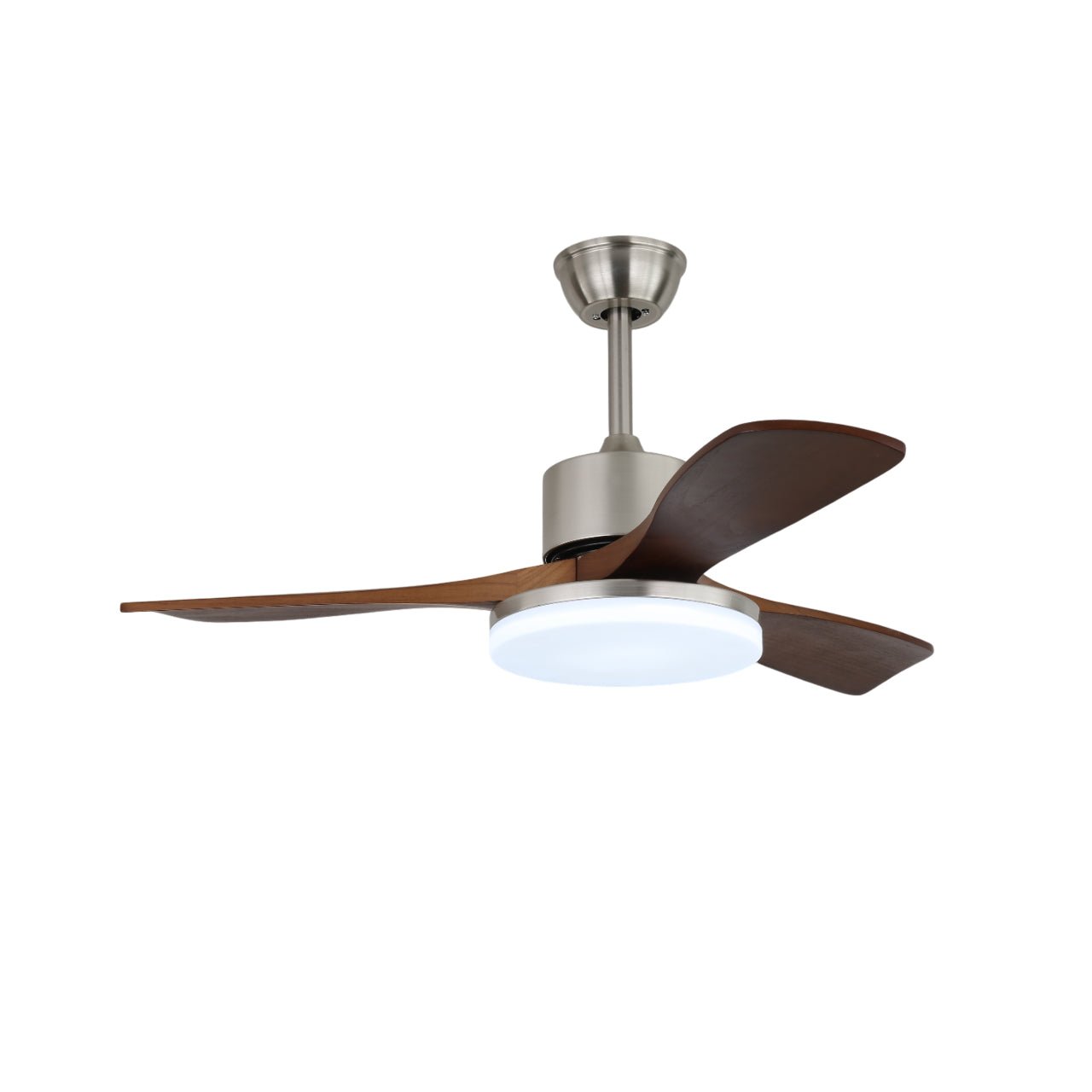 Vega Ceiling Fan Light ? 42″ x H 11″ (Wooden blades) / Nickel & Walnut Wood / Three-color Changing Light 1001 Ceiling