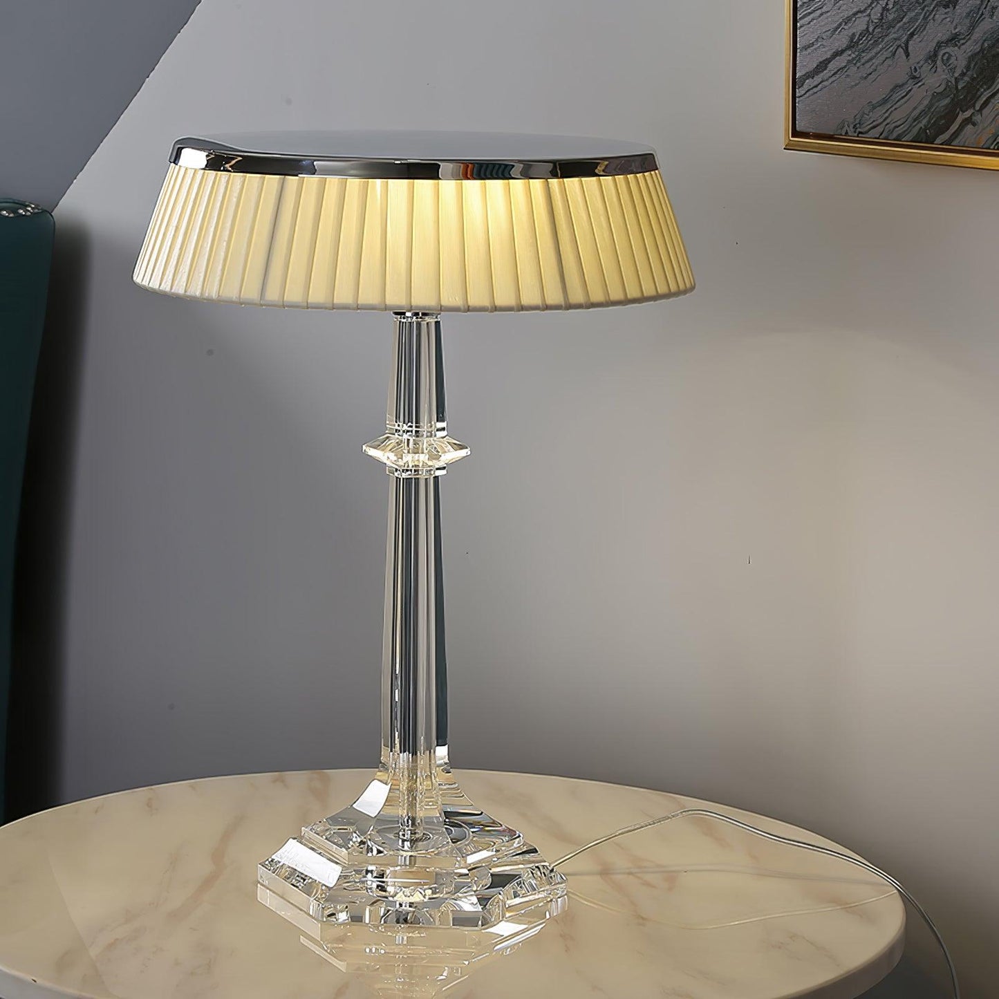 Versailles Table Lamp Dia 12.6″ x H 17.7″ / Dia 32cm x H 45cm / Chrome & Clear & White / US Plug Table lamp