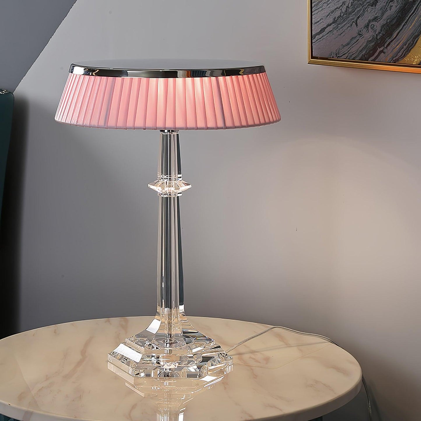 Versailles Table Lamp Dia 12.6″ x H 17.7″ / Dia 32cm x H 45cm / Chrome & Clear & Pink / US Plug Table lamp