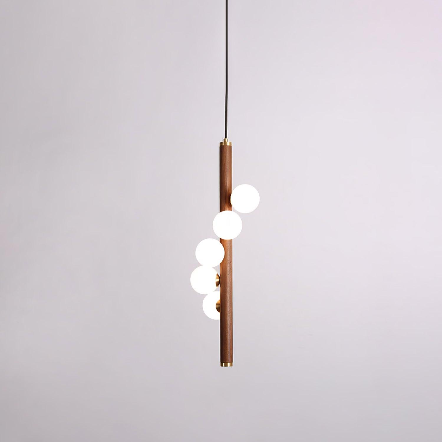Vertical Orb Timber Pendant Lamp Dia 7.5″ x H 24.4″ / Dia 19cm x H 62cm / Walnut Wood Pendant light