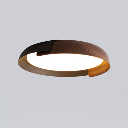 Vikaey Ceiling Light Dia 22″ x H 3.9″ / Dia 56cm x H 10cm / Black & Dark wood / Warm Light Ceiling lamp