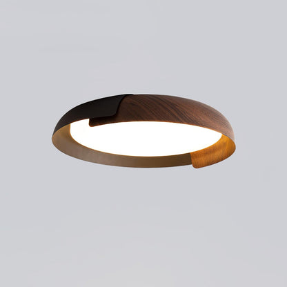 Vikaey Ceiling Light Dia 18.1″ x H 3.9″ / Dia 46cm x H 10cm / Black & Dark wood / Warm Light Ceiling lamp