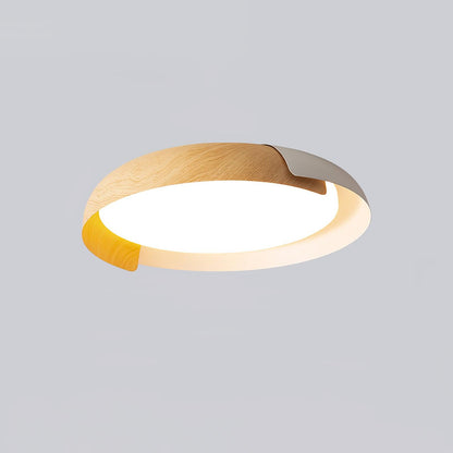 Vikaey Ceiling Light Dia 18.1″ x H 3.9″ / Dia 46cm x H 10cm / White & Light wood / Warm Light Ceiling lamp