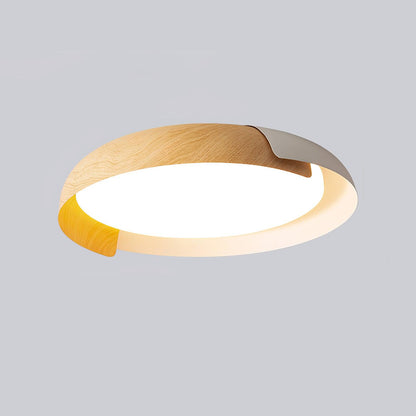 Vikaey Ceiling Light Dia 22″ x H 3.9″ / Dia 56cm x H 10cm / White & Light wood / Warm Light Ceiling lamp