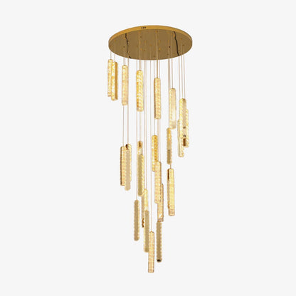 Villa Forci Chandelier 24 heads Dia 31.5″ x H 118″ / Dia 80cm x H 300cm / Gold + Clear / Bi-color/Multicolor LED