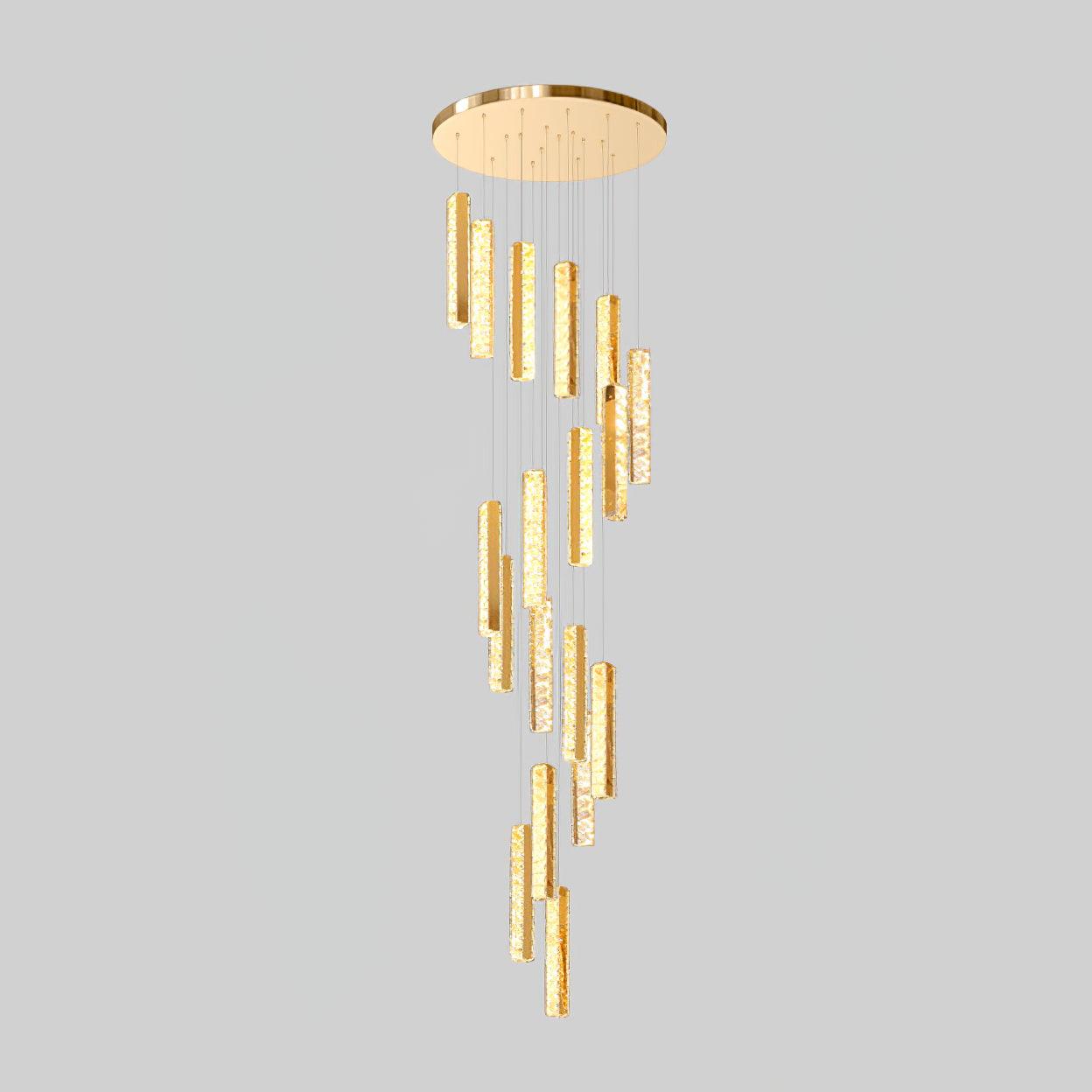 Villa Forci Chandelier 18 heads Dia 23.6″ x H 78.7″ / Dia 60cm x H 200cm / Gold + Clear / Bi-color/Multicolor LED