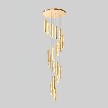 Villa Forci Chandelier 18 heads Dia 23.6″ x H 78.7″ / Dia 60cm x H 200cm / Gold + Clear / Bi-color/Multicolor LED