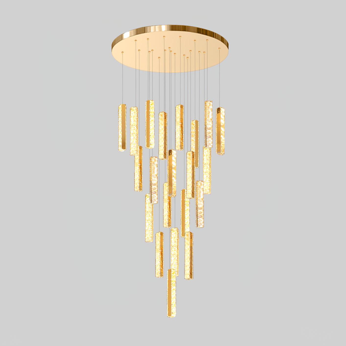 Villa Forci Chandelier 21 heads Dia 23.6″ x H 118″ / Dia 60cm x H 300cm / Gold + Clear / Bi-color/Multicolor LED