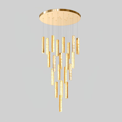 Villa Forci Chandelier 21 heads Dia 23.6″ x H 118″ / Dia 60cm x H 300cm / Gold + Clear / Bi-color/Multicolor LED