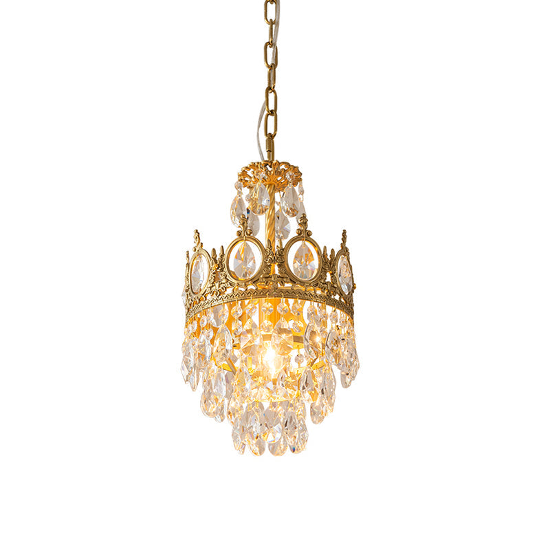 Vintage Crystal Chandelier ? 9.4″ x H 17.7″ / Dia 24cm x H 45cm / Copper plating / Clear Chandelier