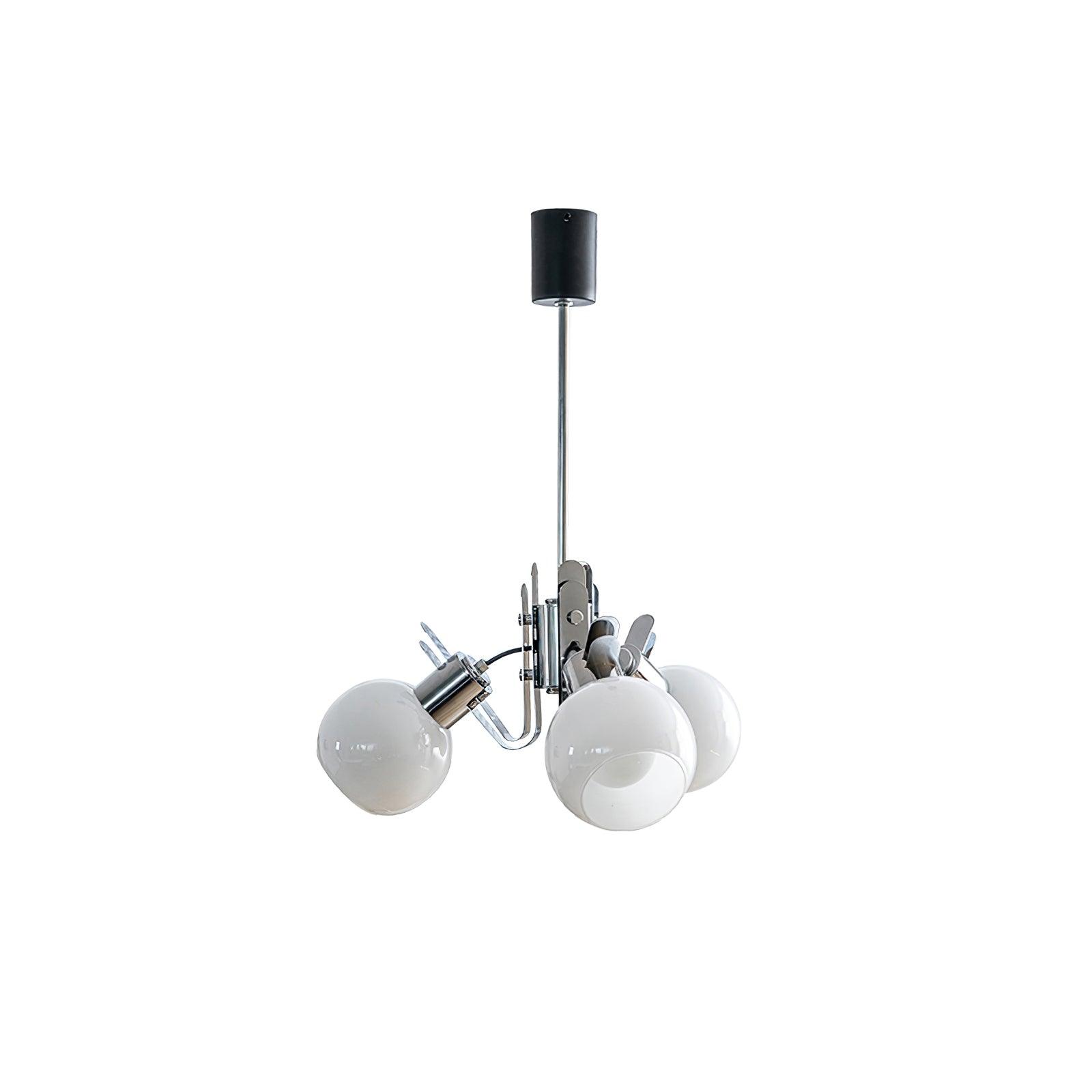 Vintage Geometrical Chrome Chandelier 3 heads ? 21.6″ x H 10.8″ / Dia 55cm x H 27.5cm / Chrome + White Chandelier