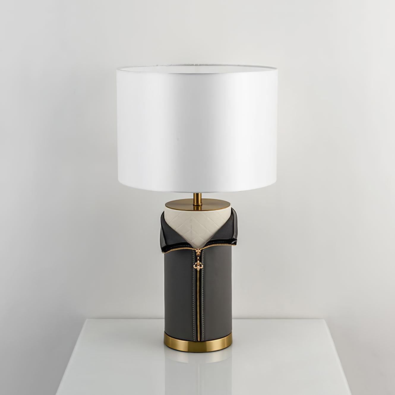 Vintage Leather Table Lamp Dia 14.2″ x H 25.6″ / Dia 36cm x H 65cm / Grey + White / US plug Table lamp