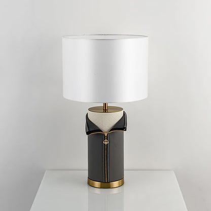 Vintage Leather Table Lamp Dia 14.2″ x H 25.6″ / Dia 36cm x H 65cm / Grey + White / US plug Table lamp