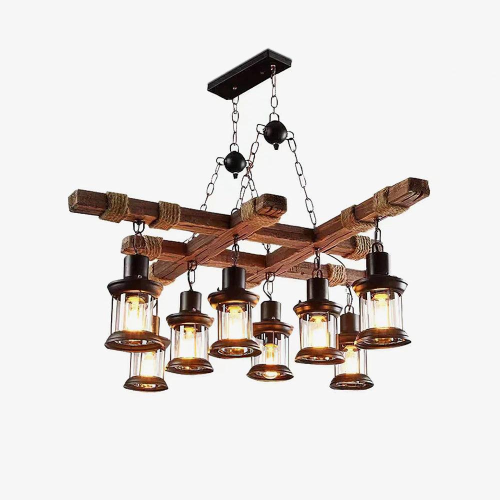 Vintage Wood Glass Chandeliers Dia 26.8″ x H 14.6″ / Dia 68cm x H 37cm / Wood＆Black Chandelier