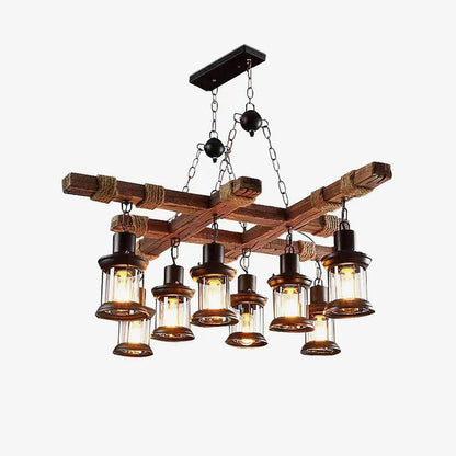 Vintage Wood Glass Chandeliers Dia 26.8″ x H 14.6″ / Dia 68cm x H 37cm / Wood＆Black Chandelier