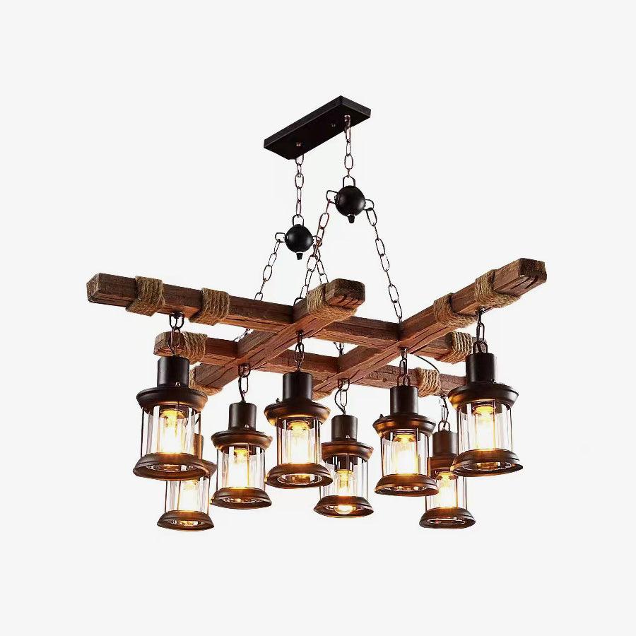 Vintage Wood Glass Chandeliers Dia 26.8″ x H 14.6″ / Dia 68cm x H 37cm / Wood＆Black Chandelier