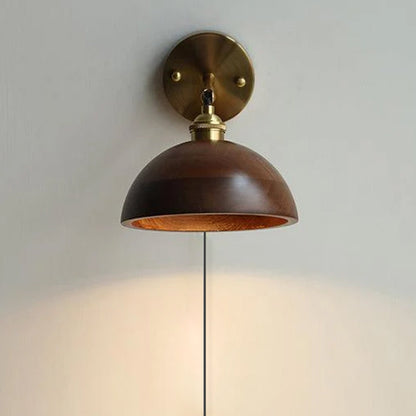 Vintage Wood Plug-in Wall Lamp Model A Size: Dia 6.3″ x H 5.5″ / Brass + Black Walnut Wood / US Plug