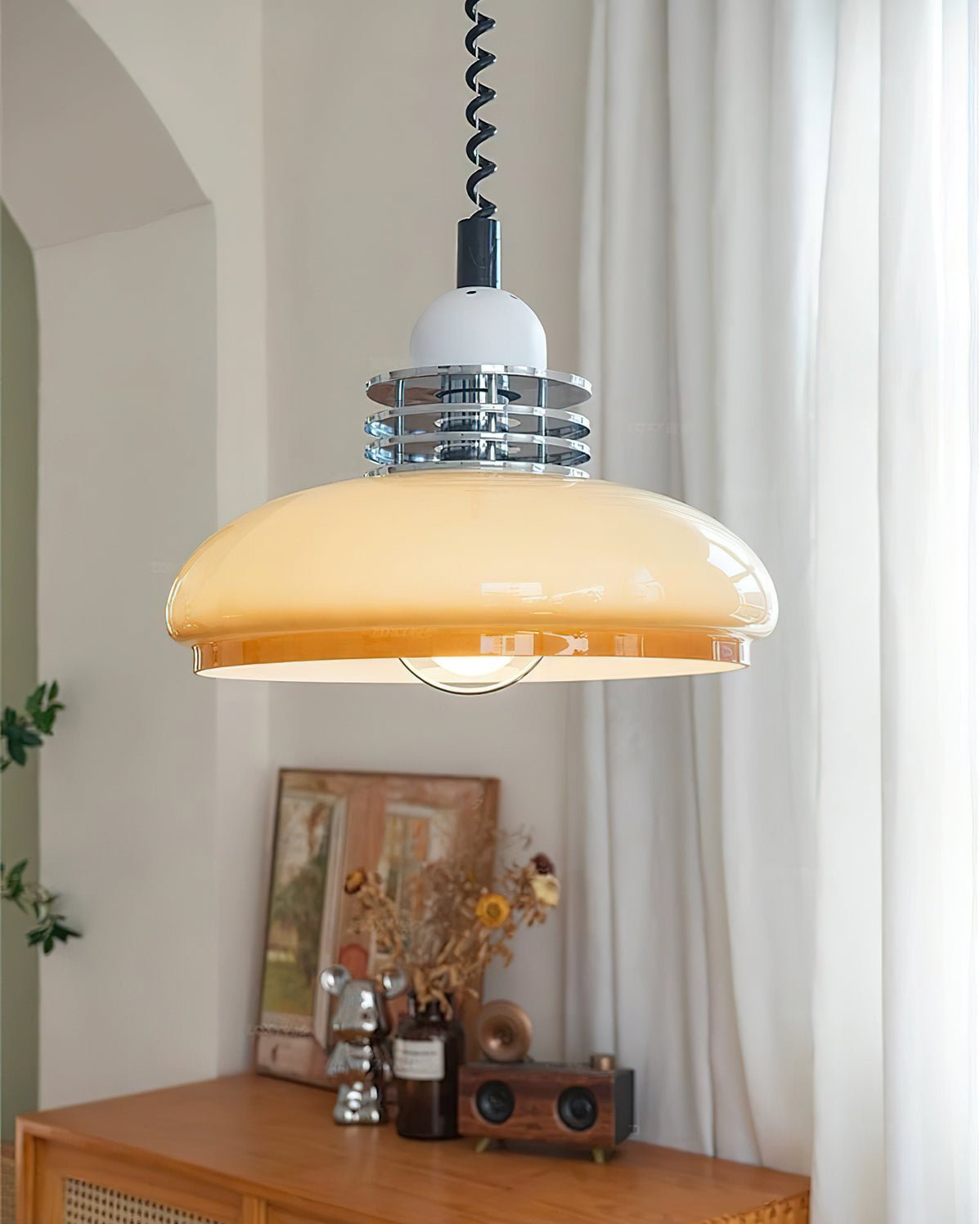 Vistosi Pendant Lamp Dia 13.8″ x H 9.8″ / Dia 35cm x H 25cm / Chrome & Orange gradient Pendant light