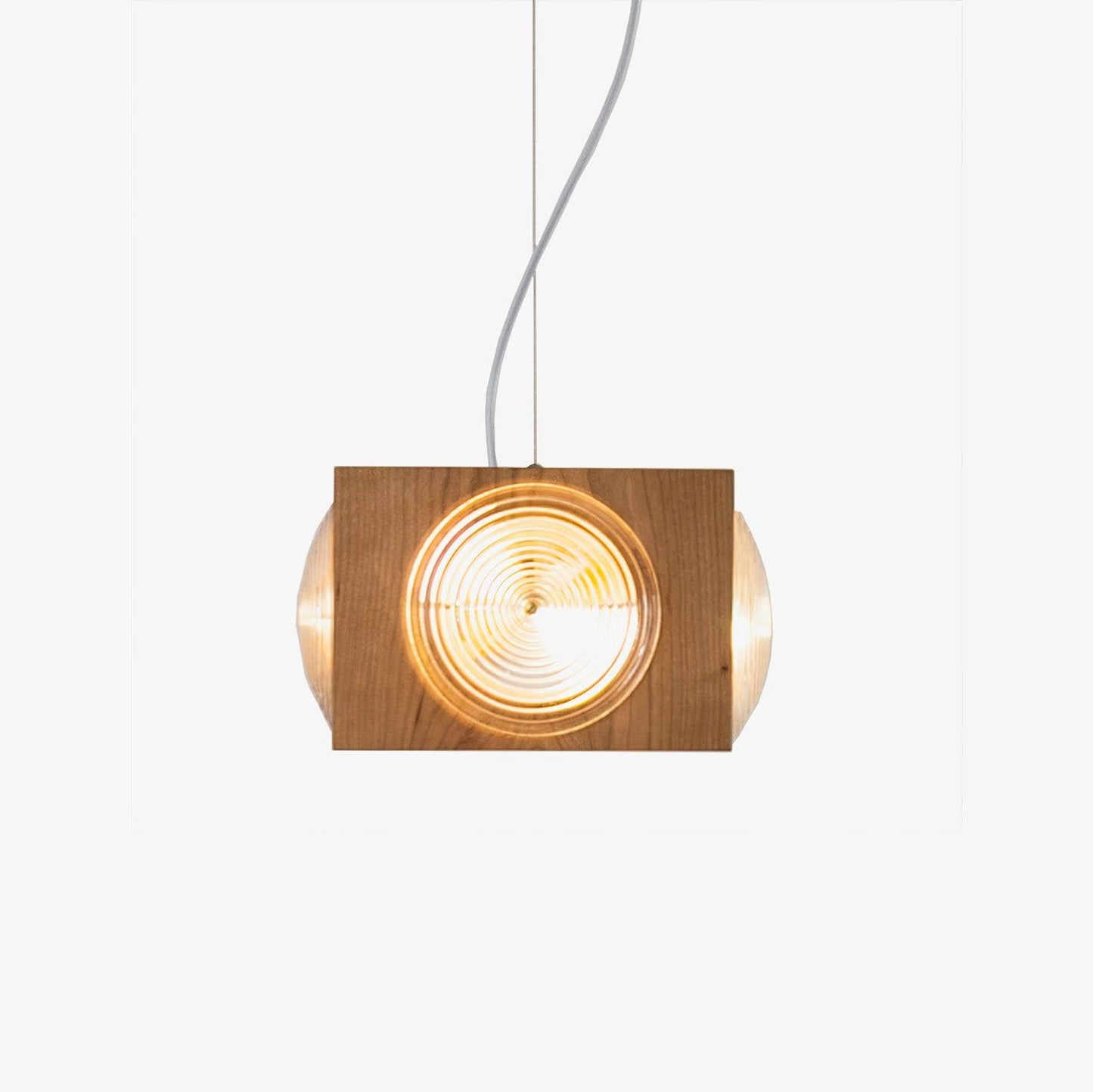 Camera Pendant Lamp Dia 11″ x H 6.7’’ / Dia 28cm x H 17cm / Cherry wood color & Opaque striped glass Pendant light