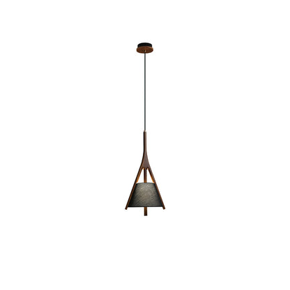 Nanzhi Wood Pendant Lamp Model B: Dia 9.8″ x H 21.2″ / Walnut Color / Warm Light Pendant light