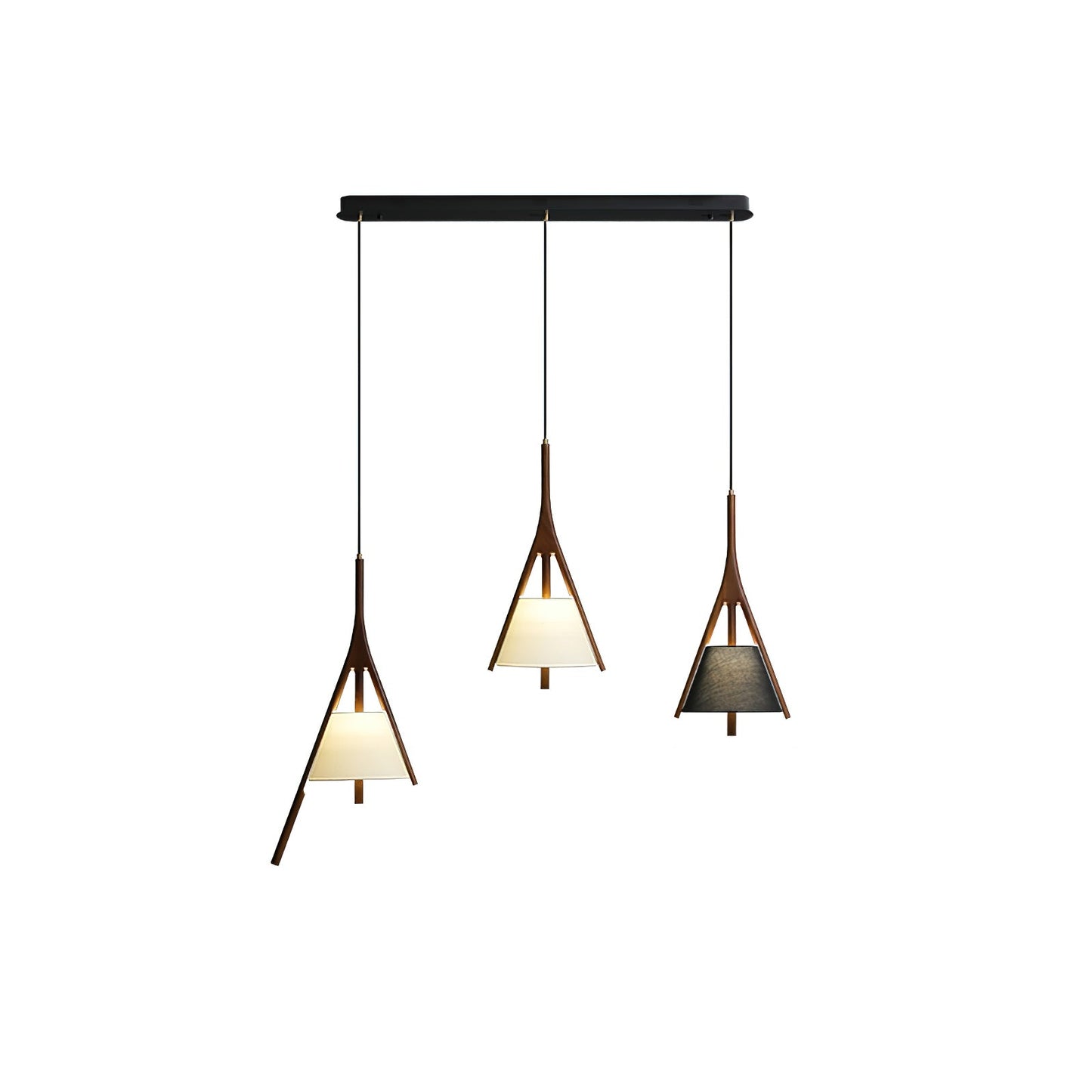 Nanzhi Wood Pendant Lamp 3 heads Model B + D + D: L 38.6″ x H 59.1″ / Walnut Color / Warm Light Pendant light