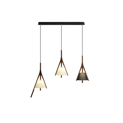 Nanzhi Wood Pendant Lamp 3 heads Model B + D + D: L 38.6″ x H 59.1″ / Walnut Color / Warm Light Pendant light