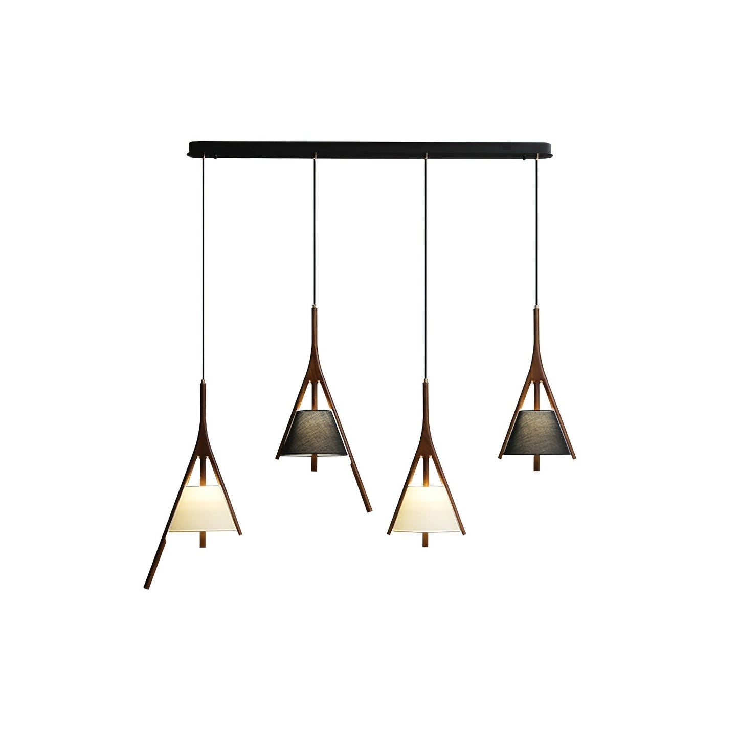Nanzhi Wood Pendant Lamp 4 heads Model B + B + D + D: L 50.4″ x H 59.1″ / Walnut Color / Warm Light Pendant light