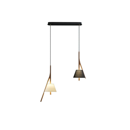 Nanzhi Wood Pendant Lamp 2 heads Model A + C: L 26.8″ x H 59.1″ / Wood Color / Warm Light Pendant light