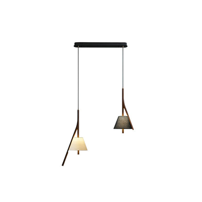 Nanzhi Wood Pendant Lamp 2 heads Model A + C: L 26.8″ x H 59.1″ / Walnut Color / Warm Light Pendant light