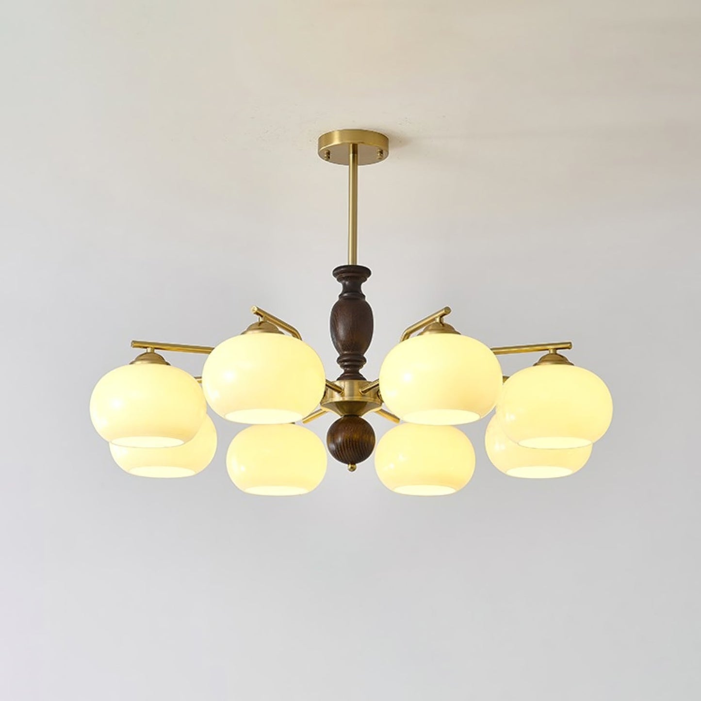 Walnut Beige Orb Chandelier 8 heads ? 35.4″ x H 13.8″ / Beige & Walnut Color Chandelier