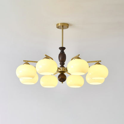Walnut Beige Orb Chandelier 8 heads ? 35.4″ x H 13.8″ / Beige & Walnut Color Chandelier