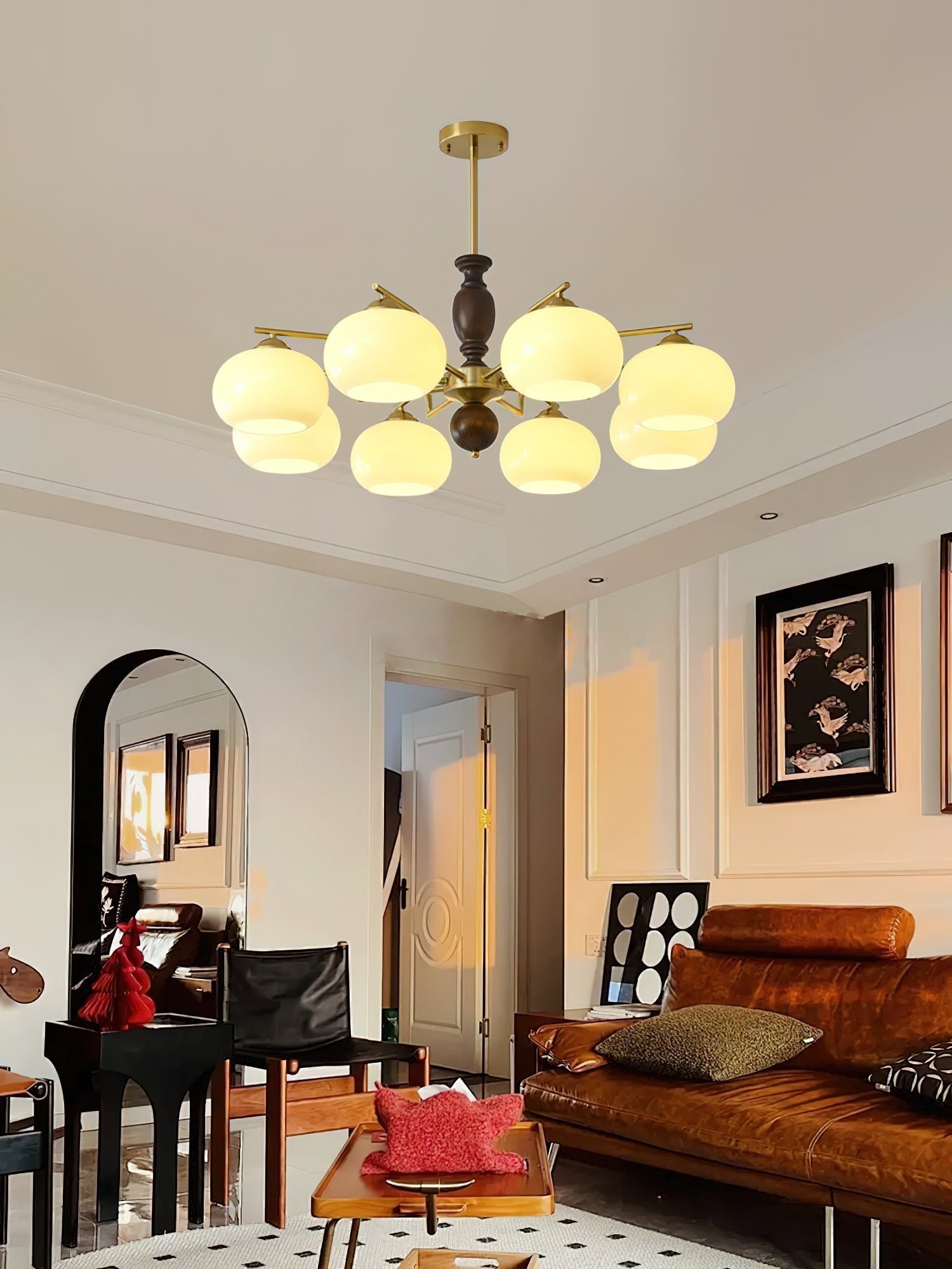 Walnut Beige Orb Chandelier Chandelier