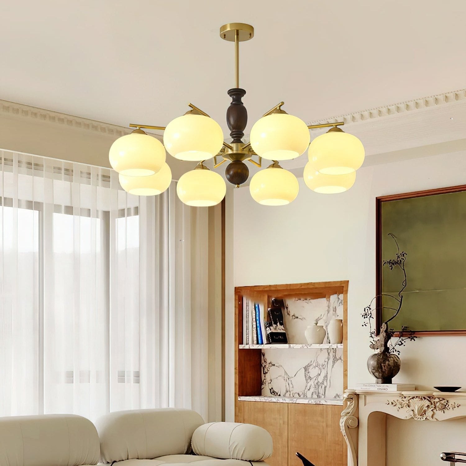 Walnut Beige Orb Chandelier Chandelier