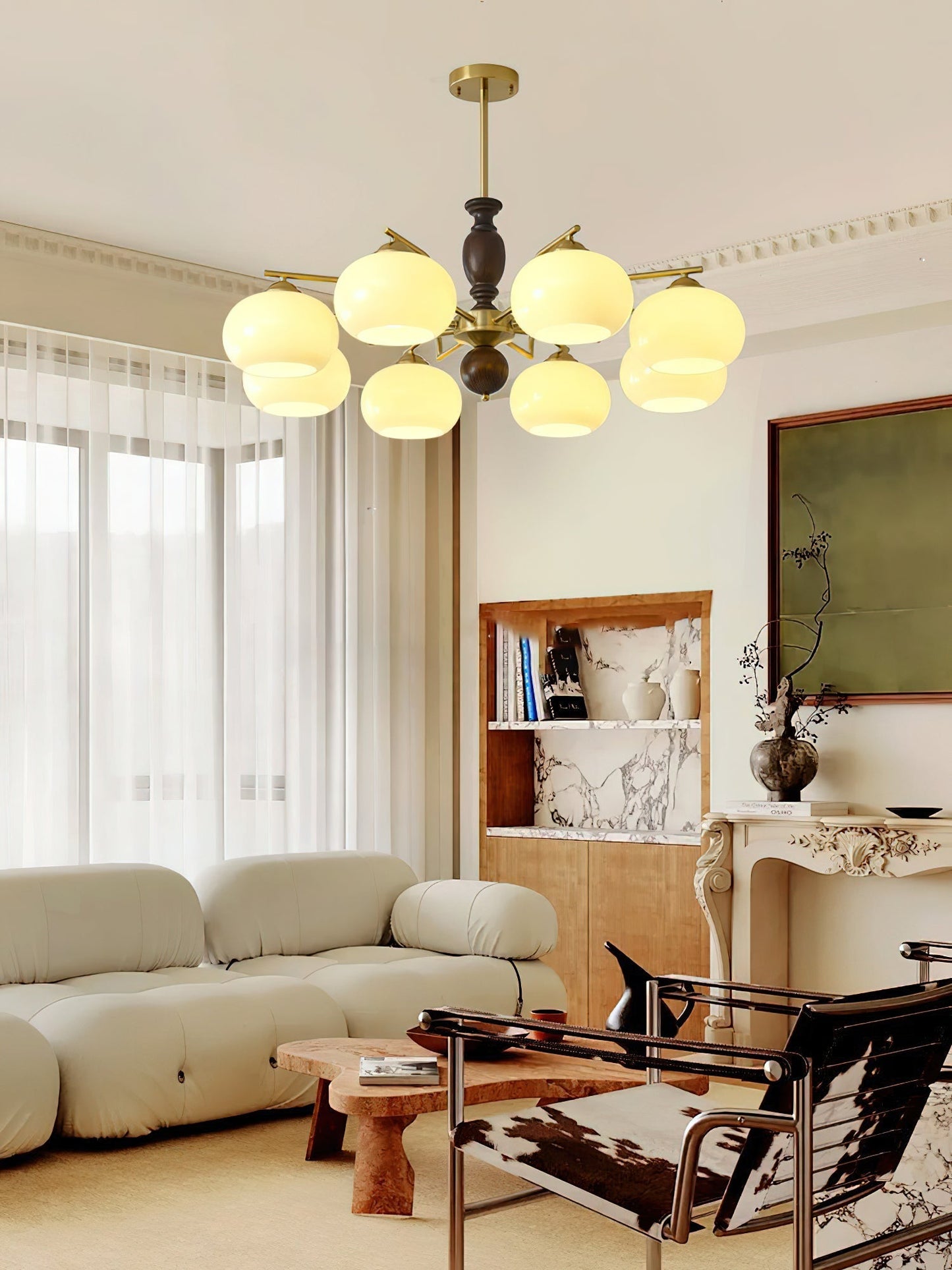 Walnut Beige Orb Chandelier Chandelier