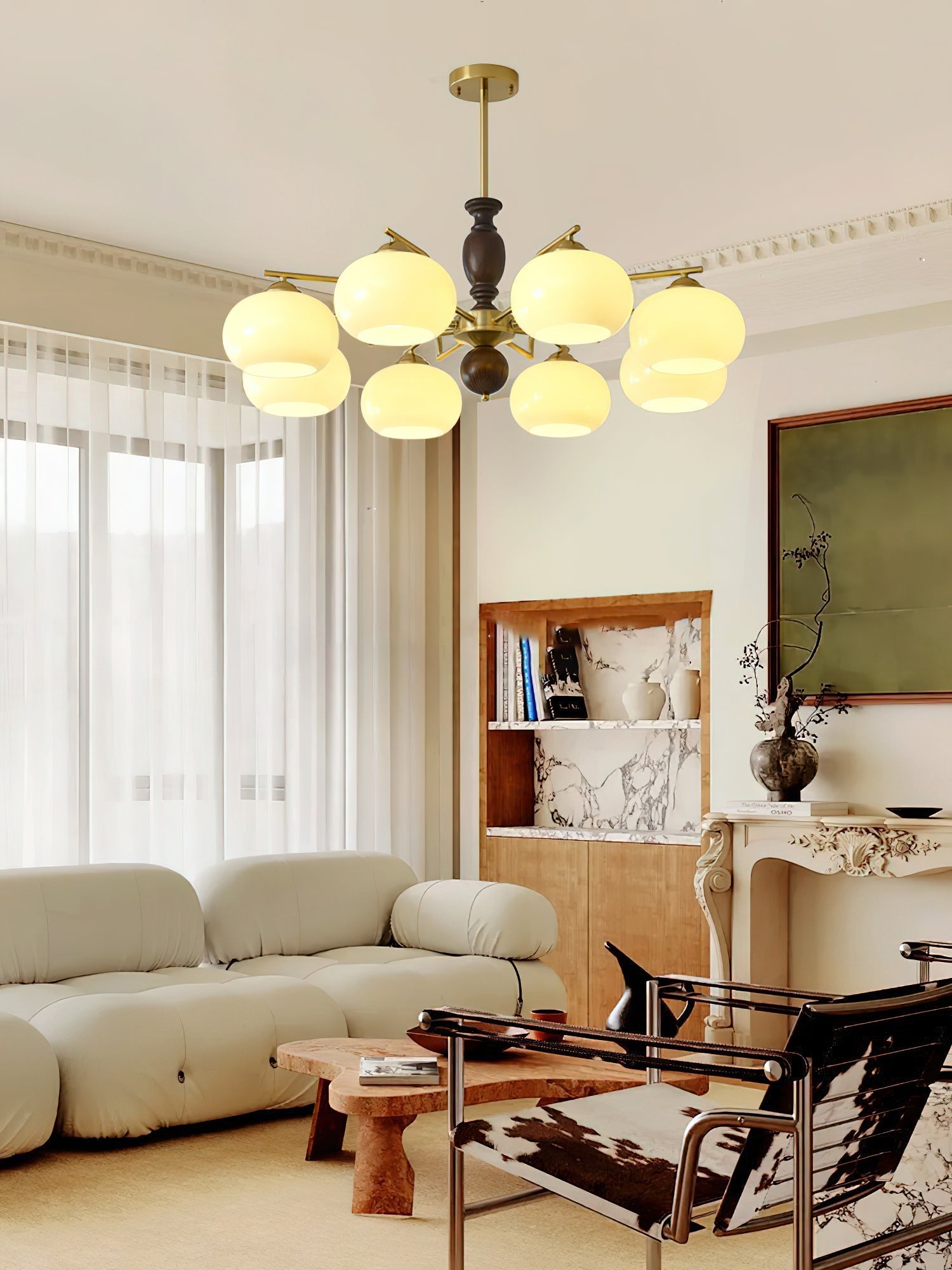 Walnut Beige Orb Chandelier Chandelier