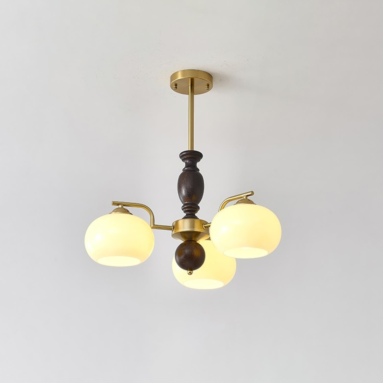 Walnut Beige Orb Chandelier 3 heads ? 21.7″ x H 13.8″ / Beige & Walnut Color Chandelier
