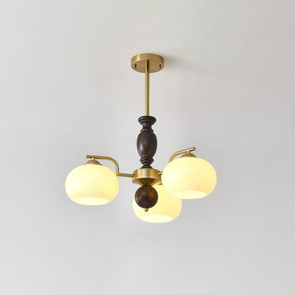 Walnut Beige Orb Chandelier 3 heads ? 21.7″ x H 13.8″ / Beige & Walnut Color Chandelier