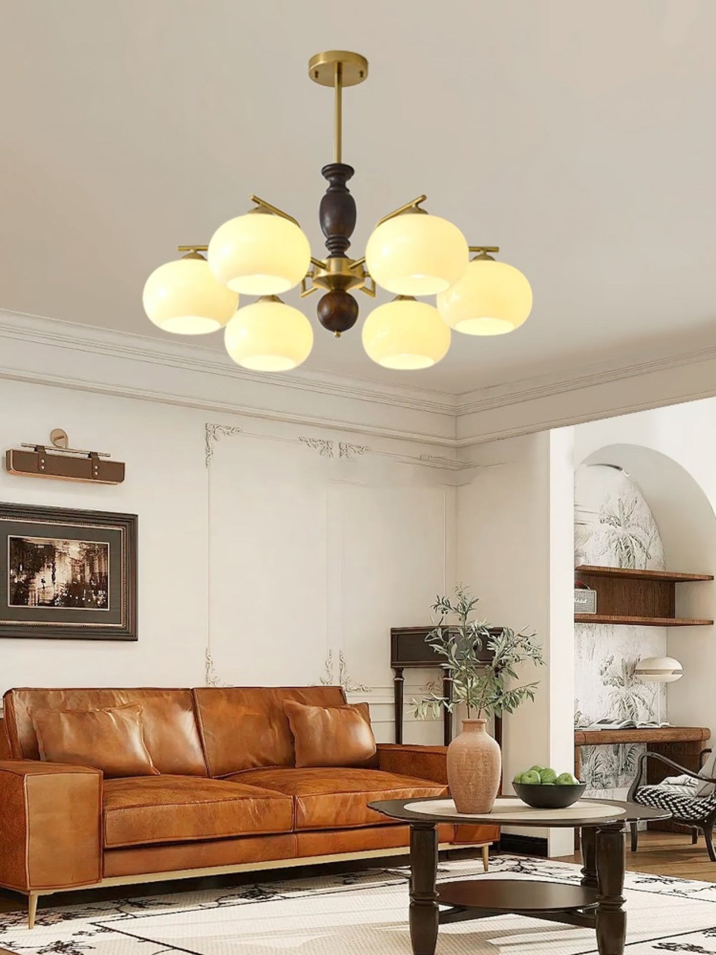 Walnut Beige Orb Chandelier Chandelier